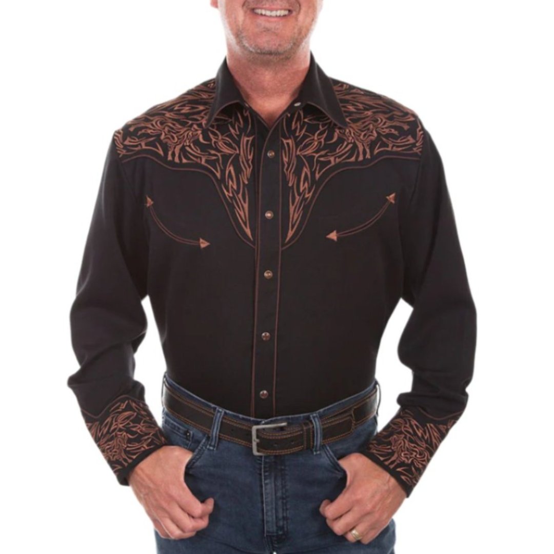 Scully Men's Scroll Embroidered Western Dress Shirt