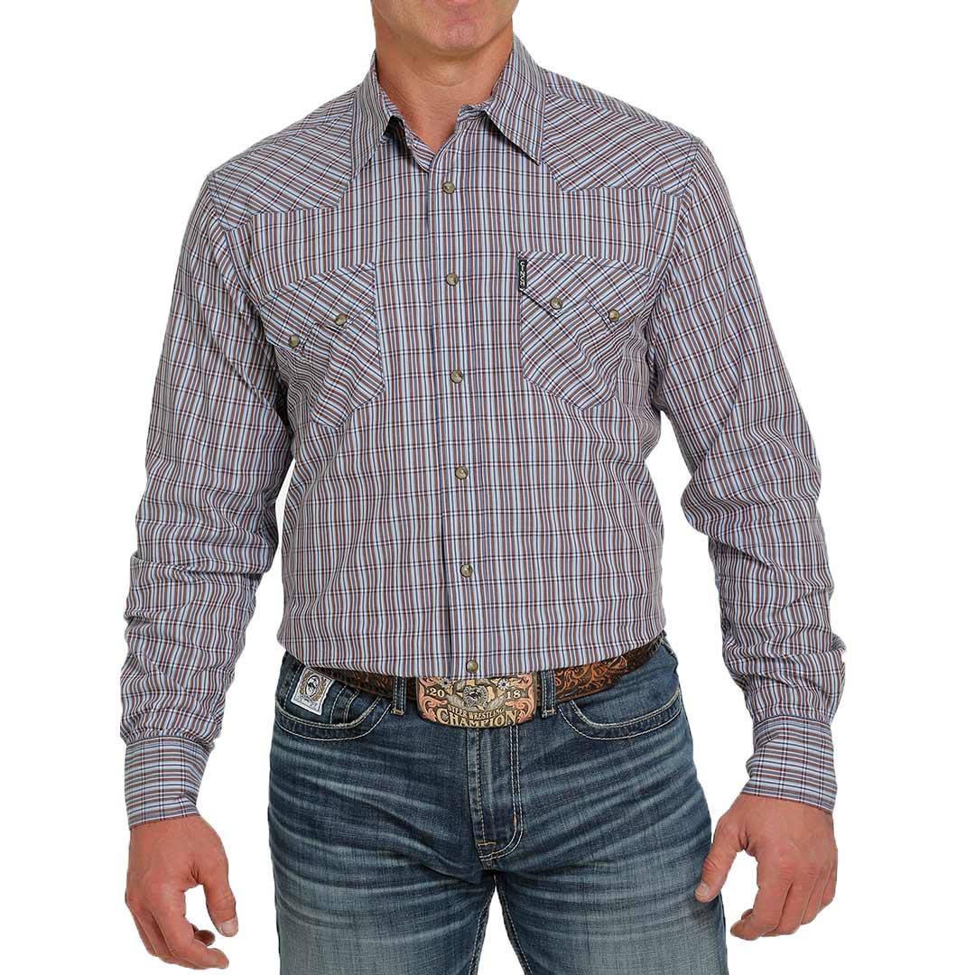Cinch Men's Modern Fit Check Stripe Snap Shirt