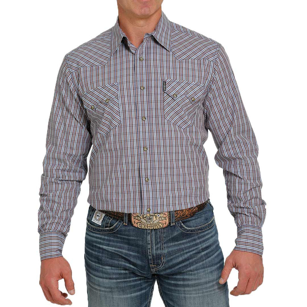 Cinch Men's Modern Fit Check Stripe Snap Shirt