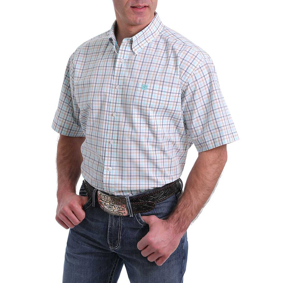 Cinch Men's Windowpane Plaid Short Sleeve Shirt