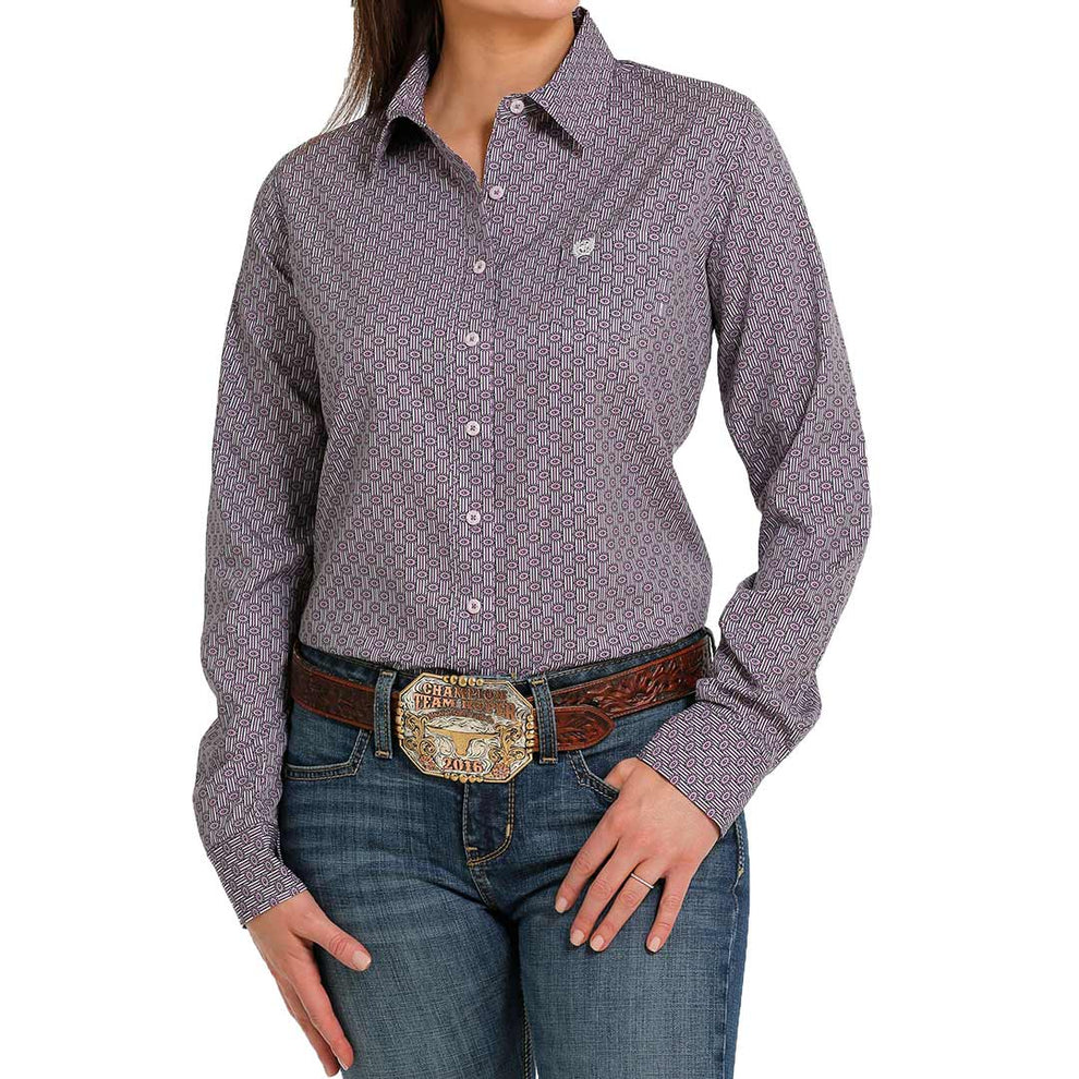 Cinch Women's Stripe Dot Print Button-Down Shirt