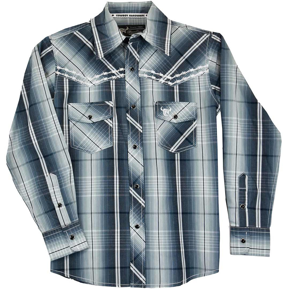Cowboy Hardware Boys' Plaid Barbed Wire Snap Shirt