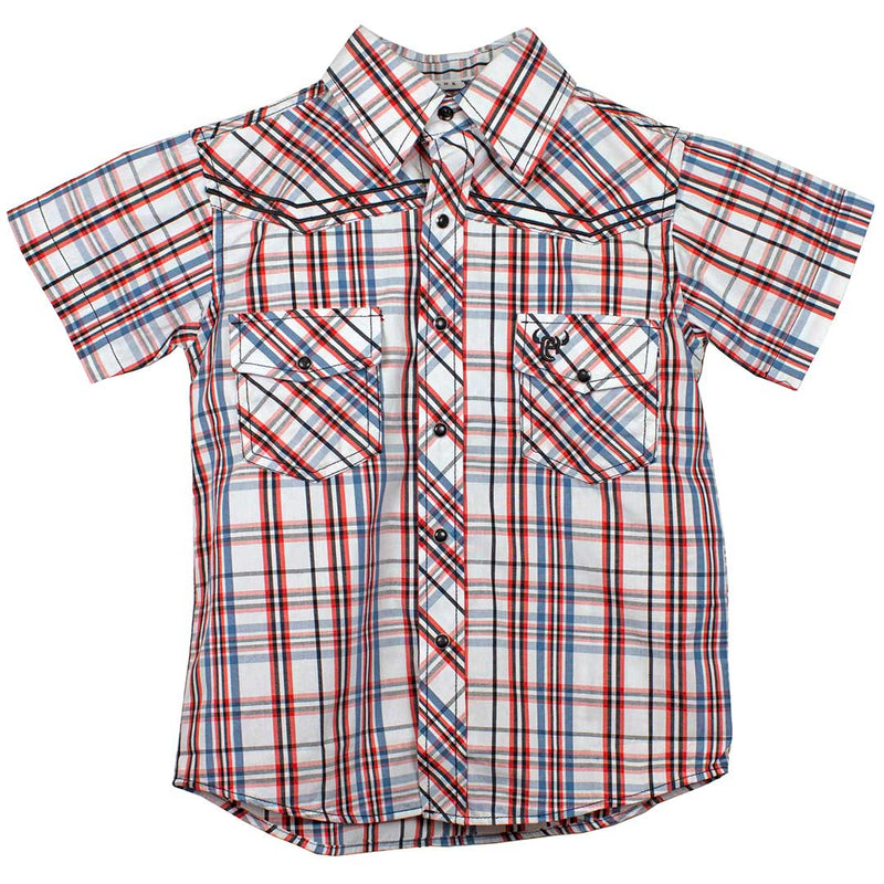 Cowboy Hardware Boys' Short Sleeve Plaid Snap Shirt