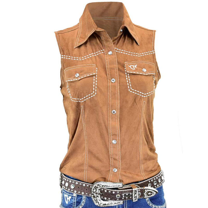 Cowgirl Hardware Women's Faux Suede Sleeveless Snap Shirt