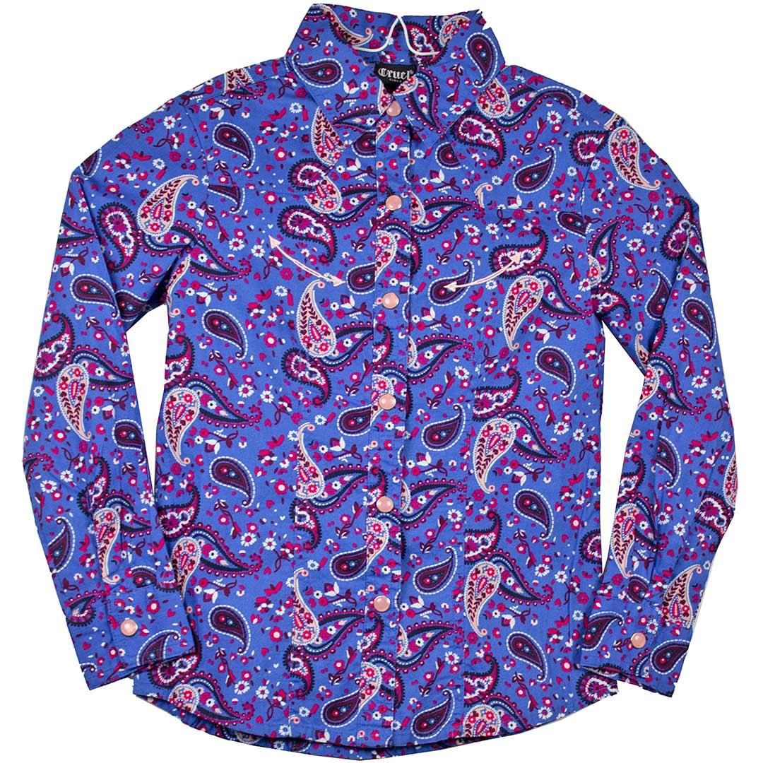 Cruel Denim Girls' Paisley Print Snap Shirt