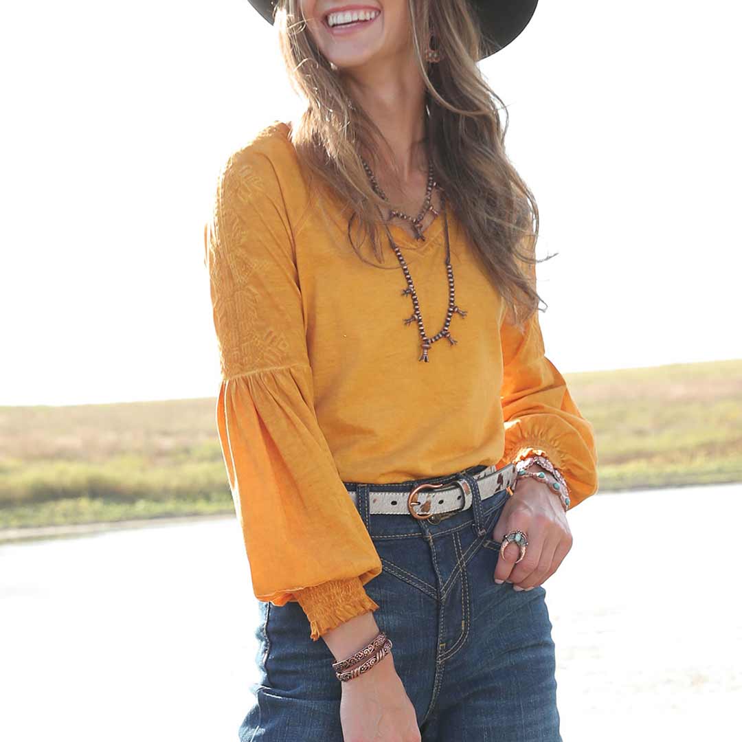 Cruel Denim Women's Raglan Embroidered Sleeve Blouse