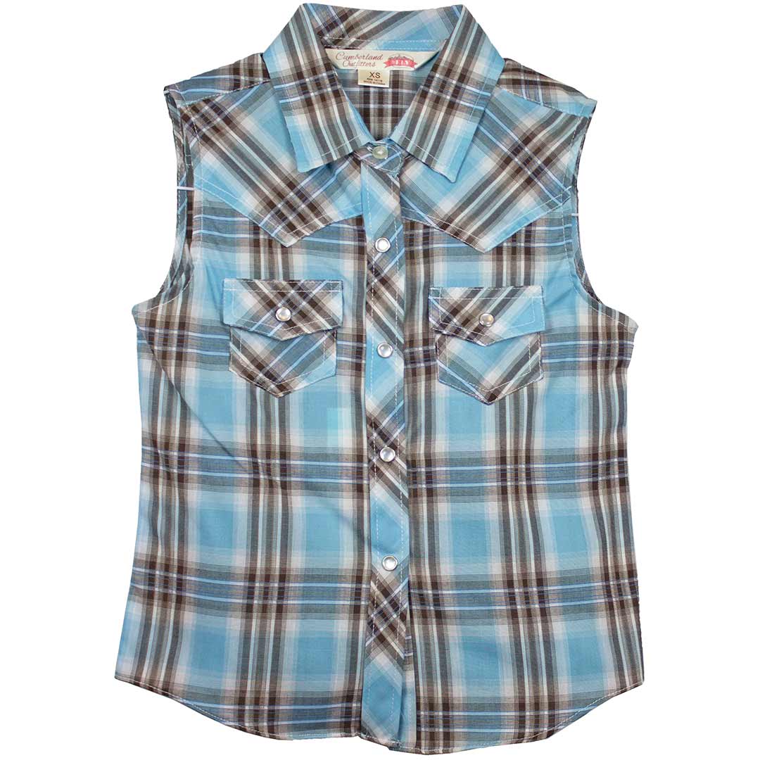 Cumberland Outfitters Girls' Sleeveless Plaid Snap Shirt