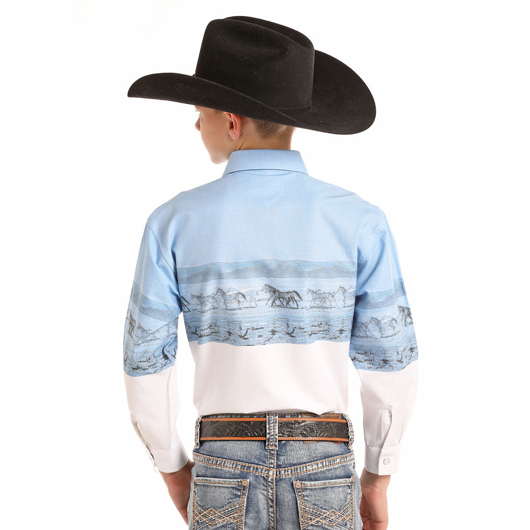 Panhandle Boys' Galloping Horse Border Print Shirt