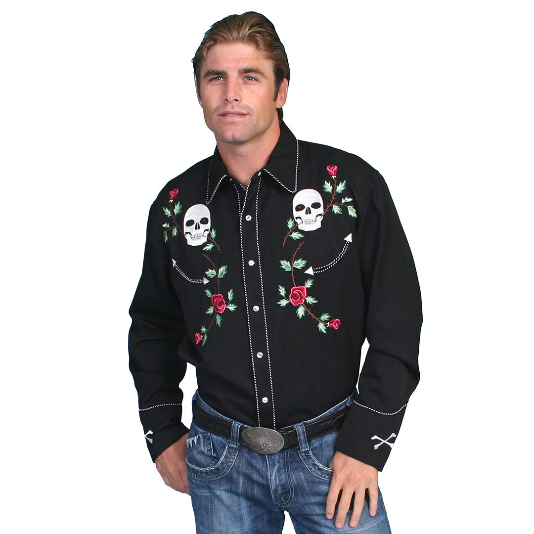 Scully Men's Skull & Rose Embroidered Western Dress Shirt