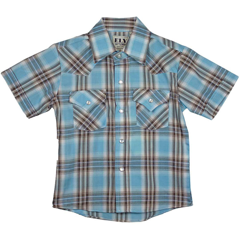 Ely Cattleman Boys' Short Sleeve Plaid Snap Shirt
