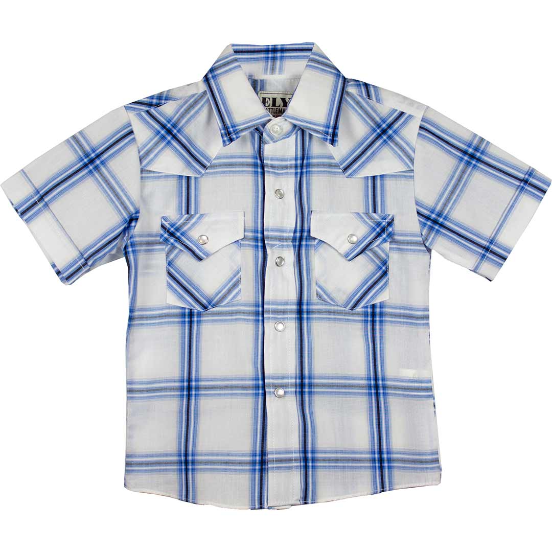 Ely Cattleman Boys' Short Sleeve Plaid Snap Shirt