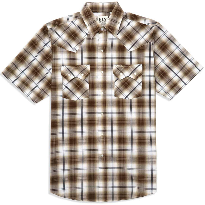 Ely Cattleman Men's SS Ombre Plaid Snap Shirt | Lammle's