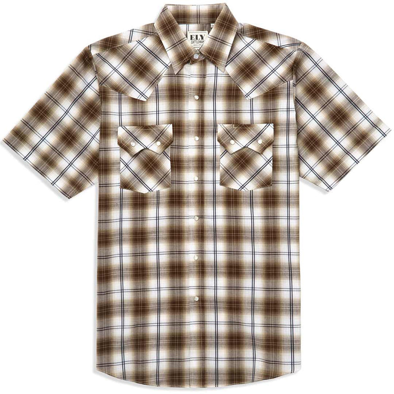Ely Cattleman Men's Short Sleeve Ombre Plaid Snap Shirt