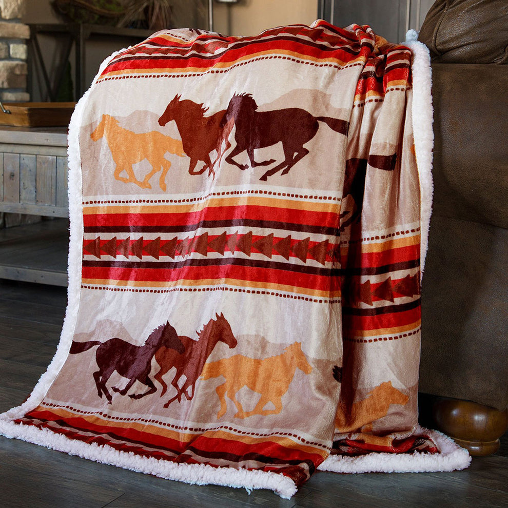 Wrangler Running Horse Country Sherpa Fleece Throw