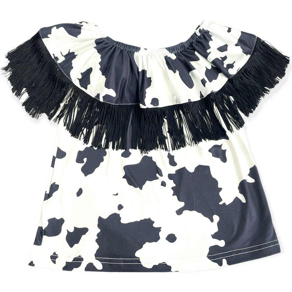 Shea Baby Toddler Girls' Cow Print with Fringe Shirt