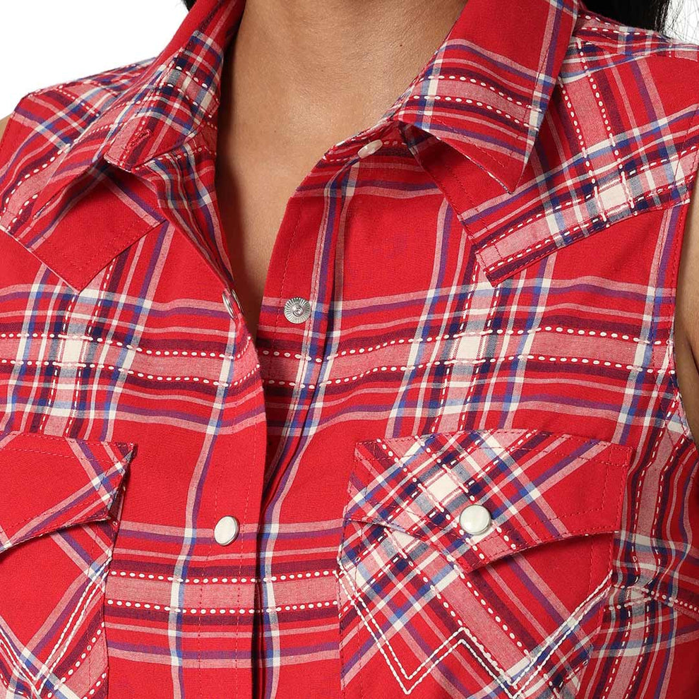 Wrangler Women's Retro Sleeveless Plaid Snap Shirt