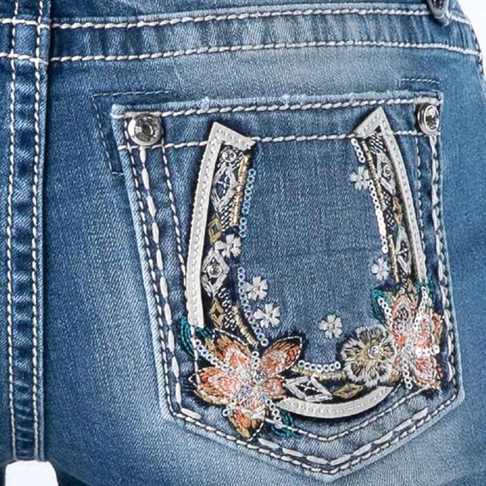Miss Me Women's Floral Horseshoe Bootcut Jeans