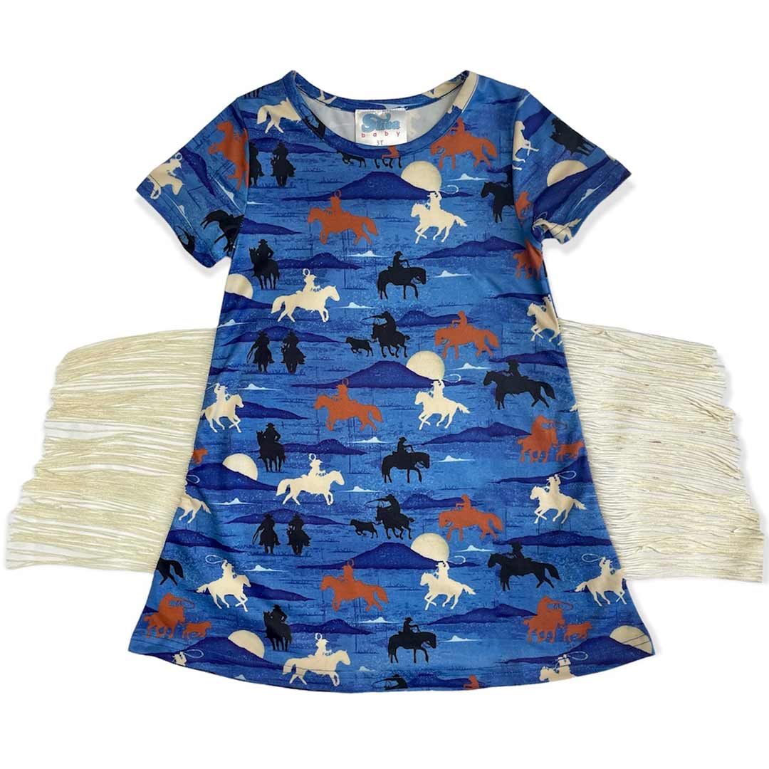 Shea Baby Toddler Girls' Blue Running Horse Dress