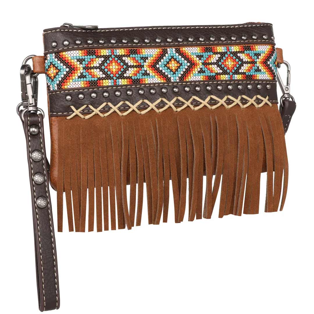 Montana West Embroidered Aztec Fringe Collection Crossbody/Wristlet