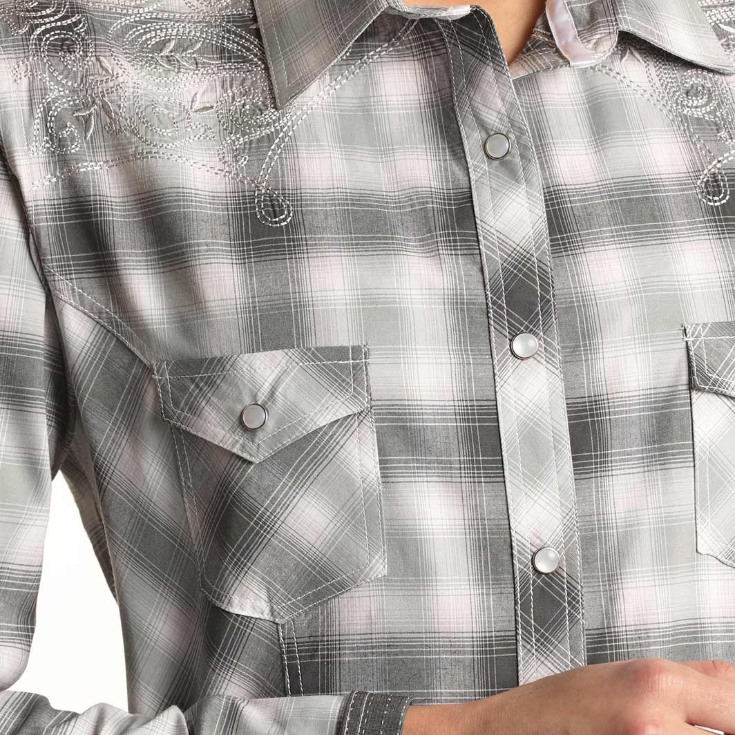 Rough Stock Embroidered Plaid Snap Shirt