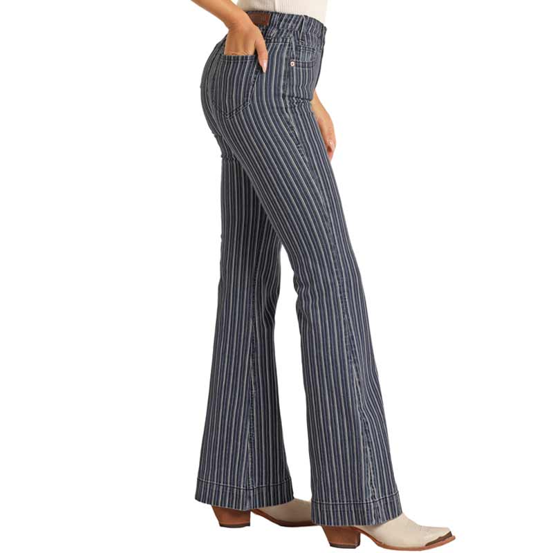 Rock & Roll Denim Women's High Rise Extra Stretch Stripe Trouser Jeans
