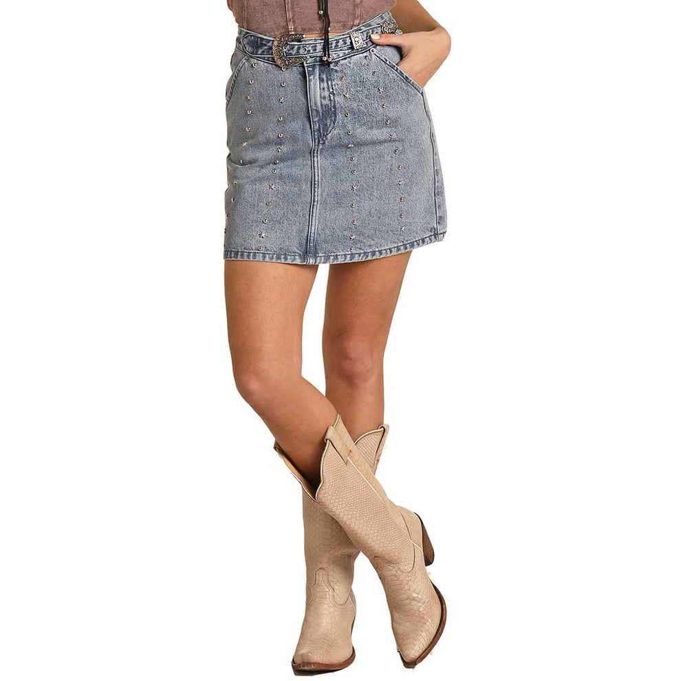 Rock & Roll Denim Women's Studded Jean Mini Skirt