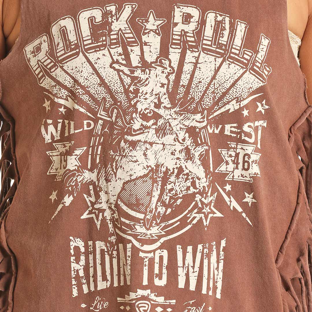 Rock & Roll Cowgirl Women's Fringe Riding to Win Graphic Tank Top