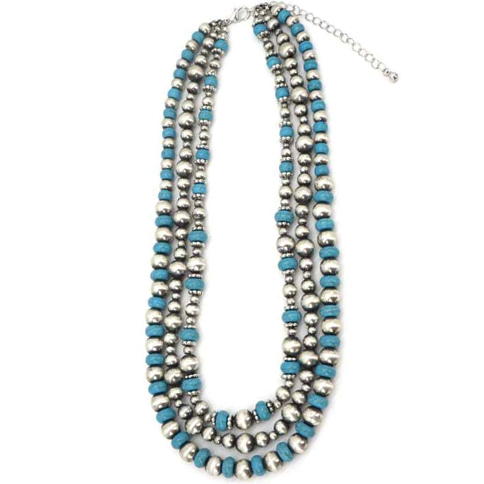 Wyo-Horse Triple Strand Stone and Bead Necklace