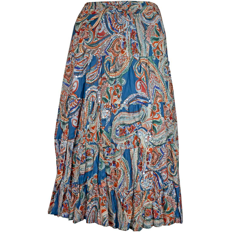 Wondrous Art Wear Women's Sequin Broomstick Tiered Print Skirt