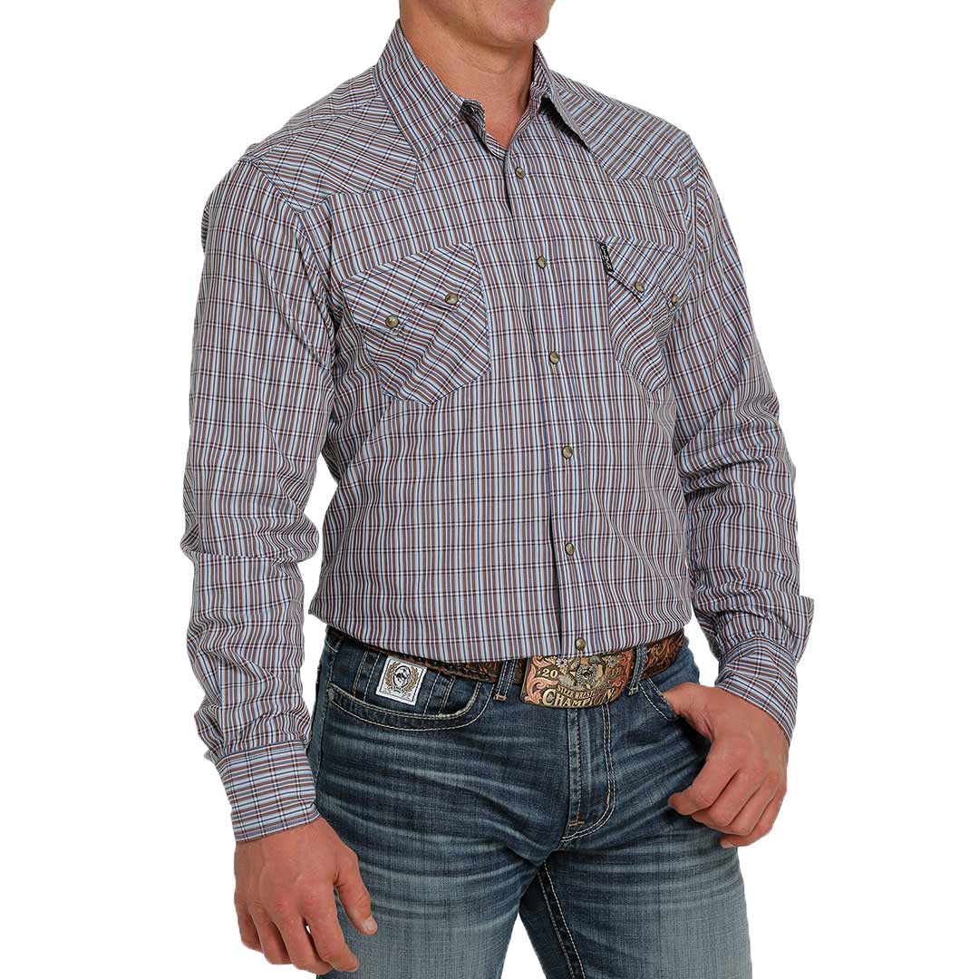 Cinch Men's Modern Fit Check Stripe Snap Shirt