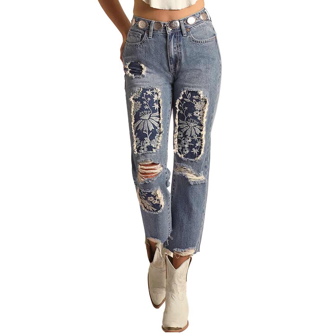 Rock & Roll Denim Women's High Rise Floral Patch Cropped Jeans