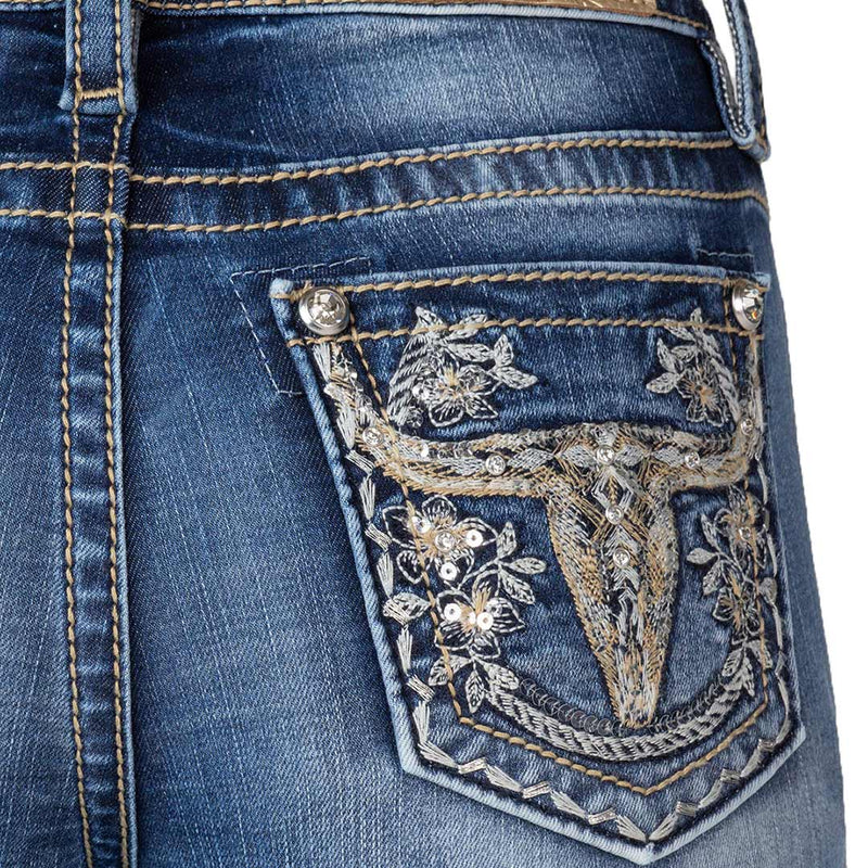 Miss Me Women's Steer Skull Pocket Bootcut Jeans