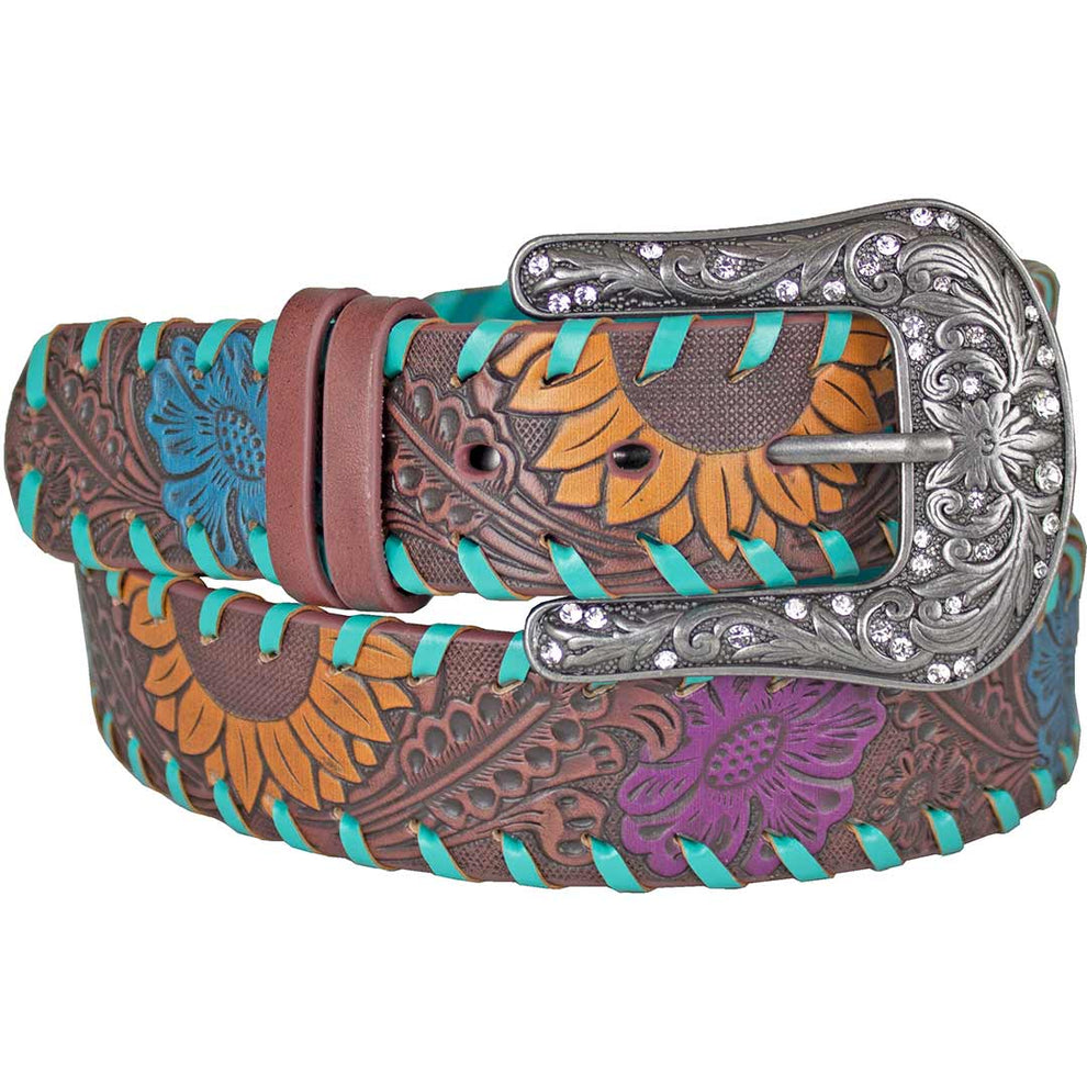 Catchfly Women's Floral Tooling Whipstitch Belt