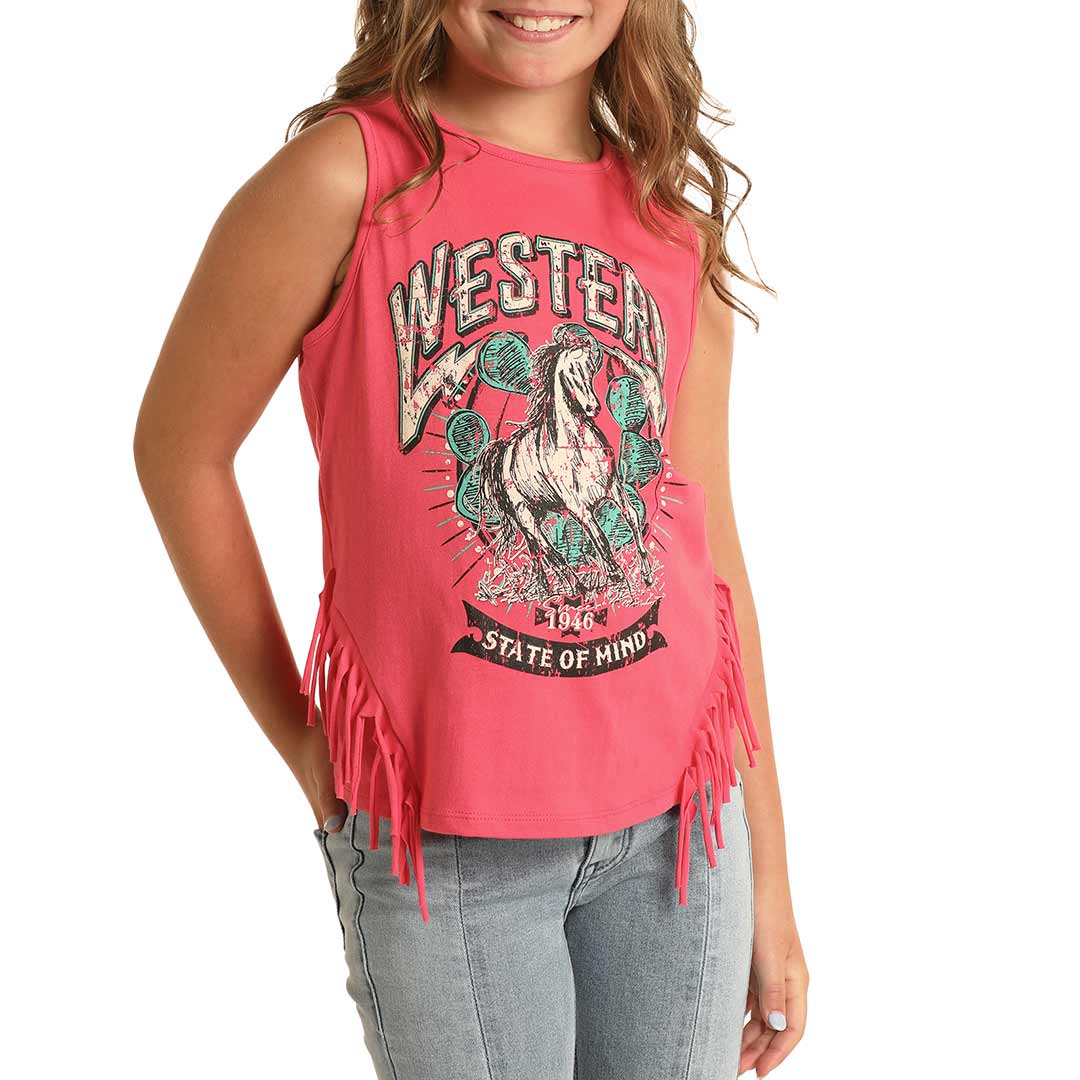 Rock & Roll Cowgirl Girls' Horse Cactus Graphic Tank Top