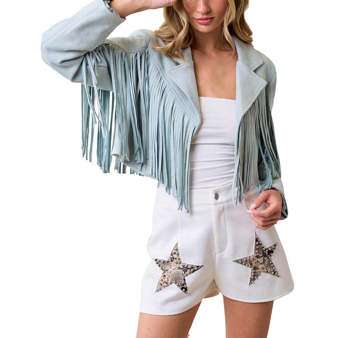 Saints & Hearts Women's Fringe Suede Cropped Jacket