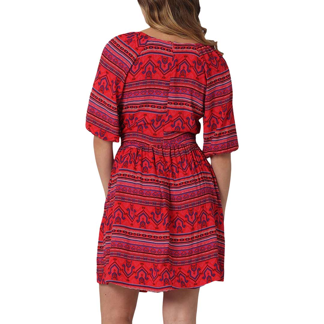 Wrangler Women's Peasant Sleeve Southwest Print Dress