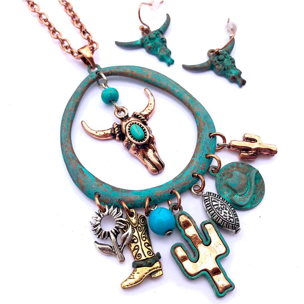 Wyo-Horse Steer Skull Charm Jewelry Set