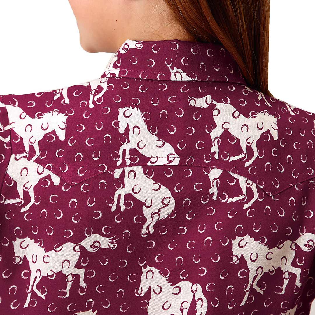 Roper Girls' Horseshoe Horse Print Snap Shirt