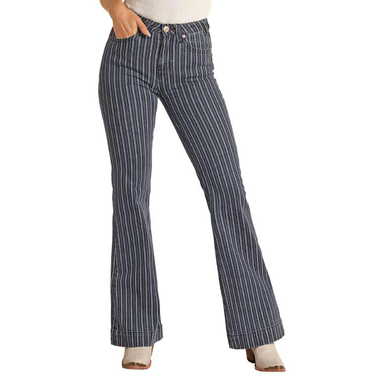 Rock & Roll Denim Women's High Rise Extra Stretch Stripe Trouser Jeans