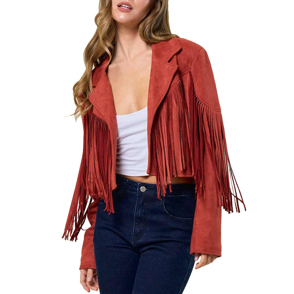Saints & Hearts Women's Fringe Suede Cropped Jacket