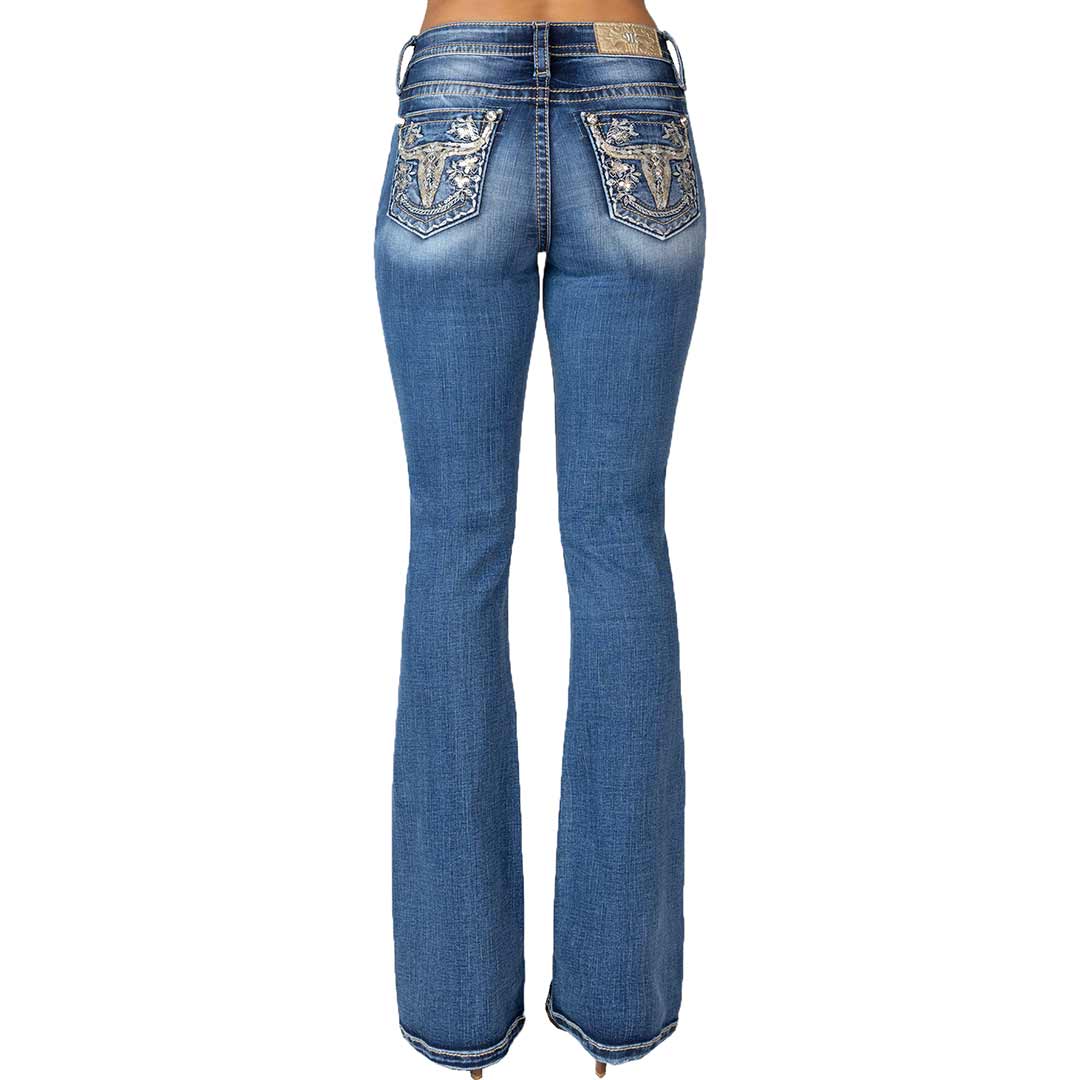 Miss Me Women's Steer Skull Pocket Bootcut Jeans