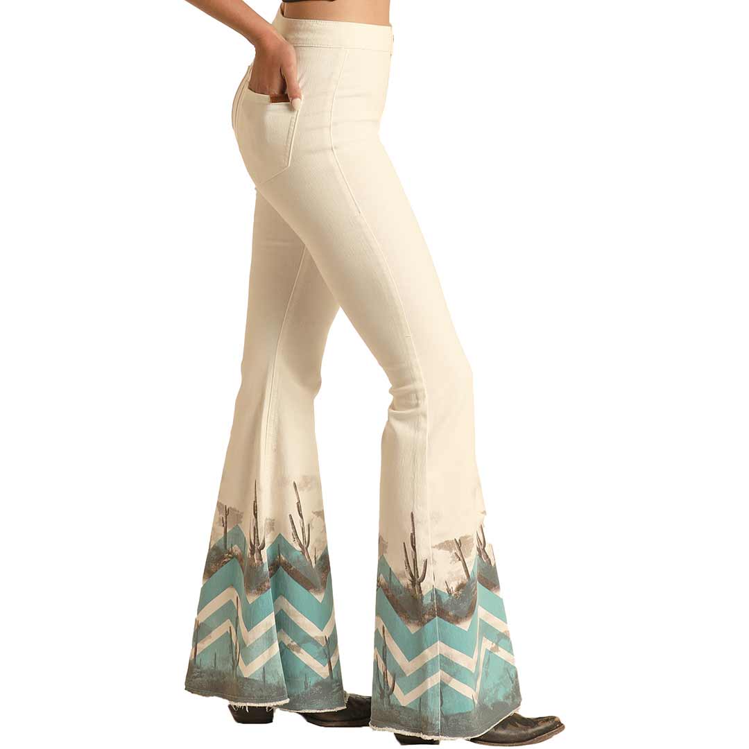 Rock & Roll Denim Women's High Rise Extra Stretch Desert Print Bell Bottom Jeans