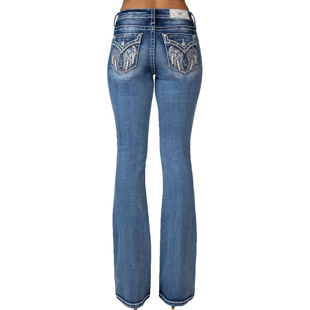 Miss Me Women's Feather Faux Flap Bootcut Jeans