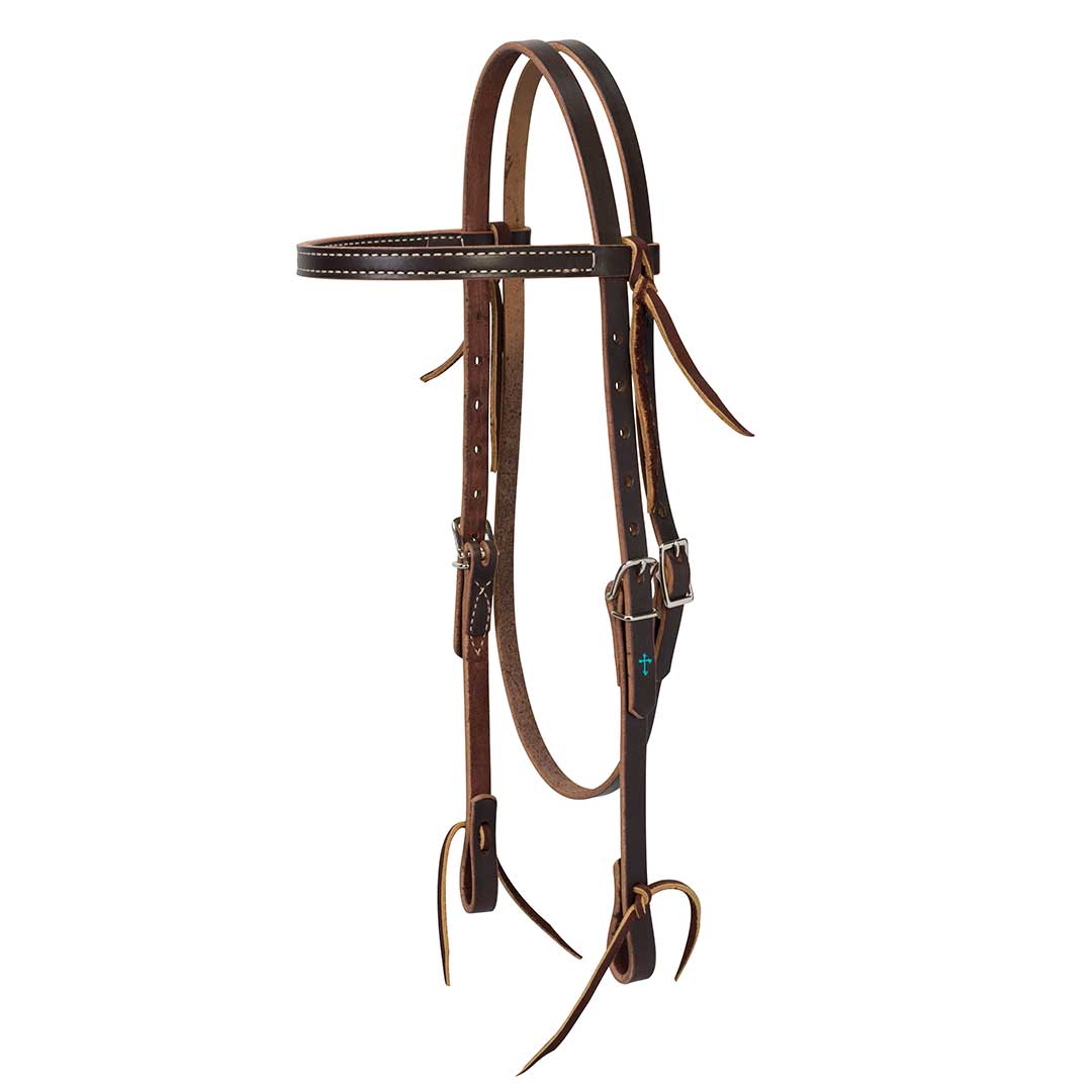 Turquoise Cross Skirting Leather Browband Headstall