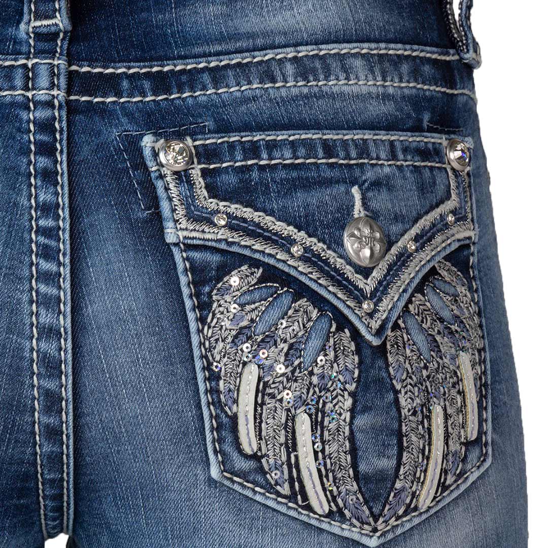 Miss Me Women's Feather Faux Flap Bootcut Jeans