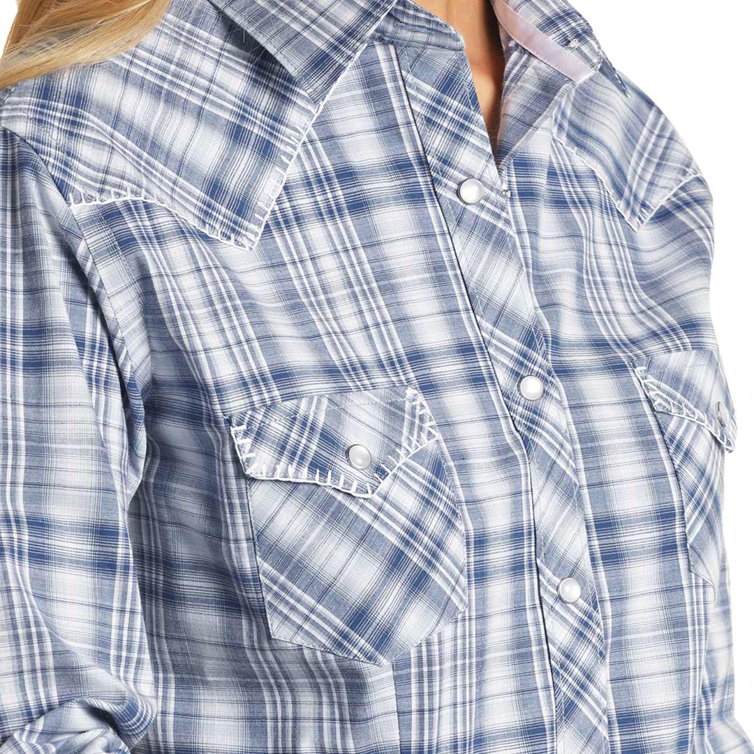 Rough Stock Women's Blanket Stitch Plaid Snap Shirt