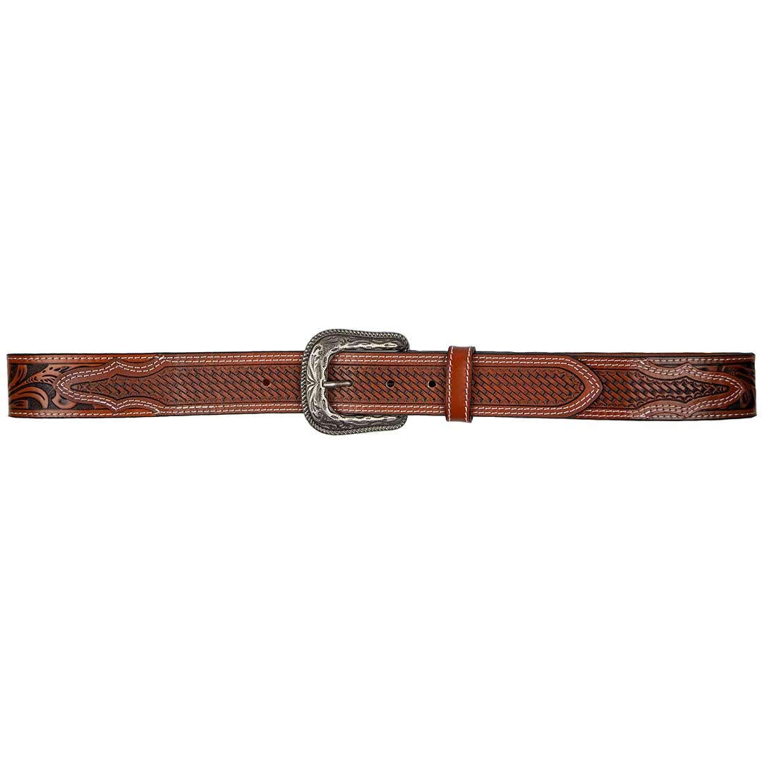 AndWest Men's Veg Tooled with Basketweave Billets Belt