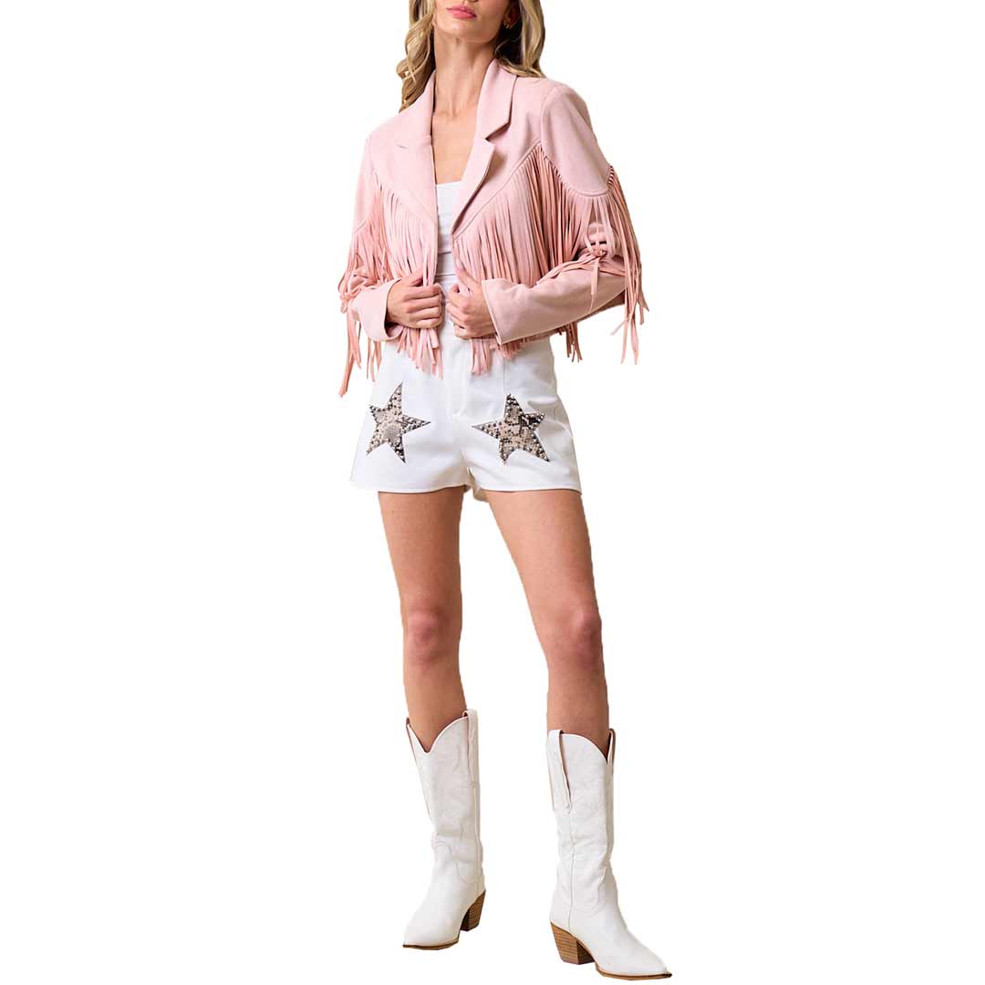 Saints & Hearts Women's Fringe Suede Cropped Jacket