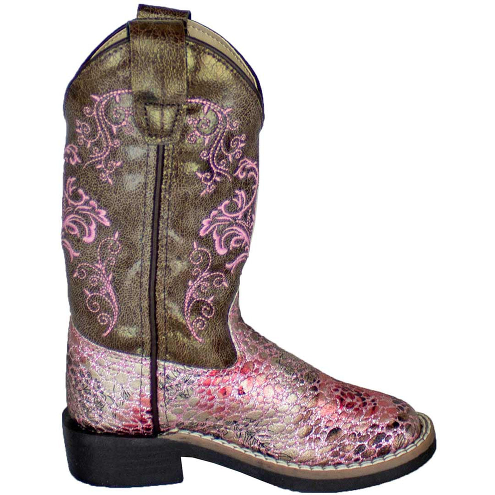 Old West Girls' Metallic Croc Print Cowgirl Boots