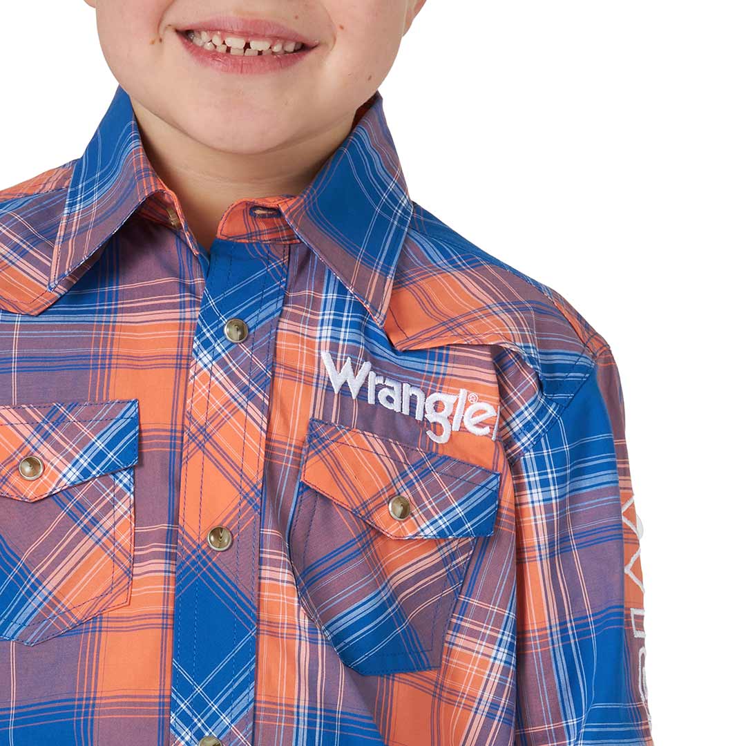 Wrangler Boys' Plaid Logo Western Snap Shirt